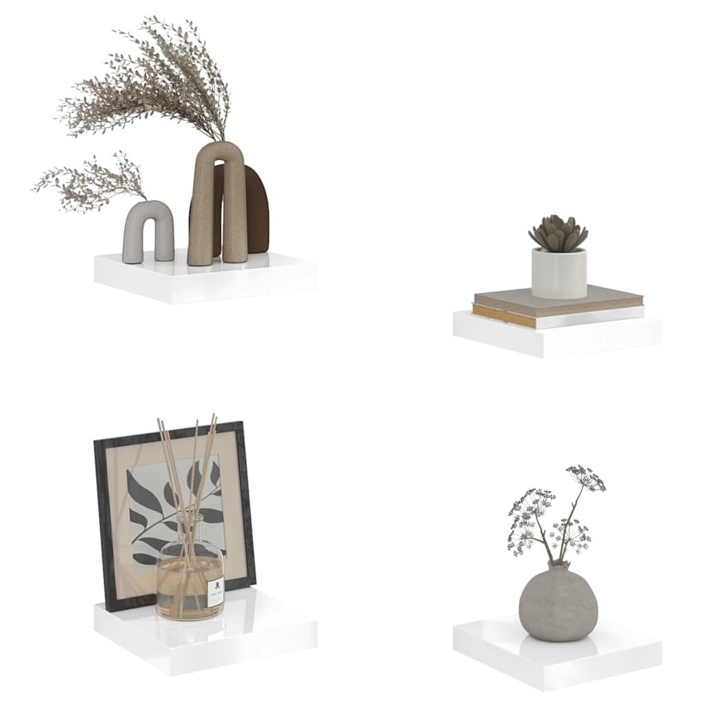Wandschappen zwevend 4 st 23x23,5x3,8 cm MDF hoogglans wit is nu te koop bij PeponiXL, paradijselijk wonen!