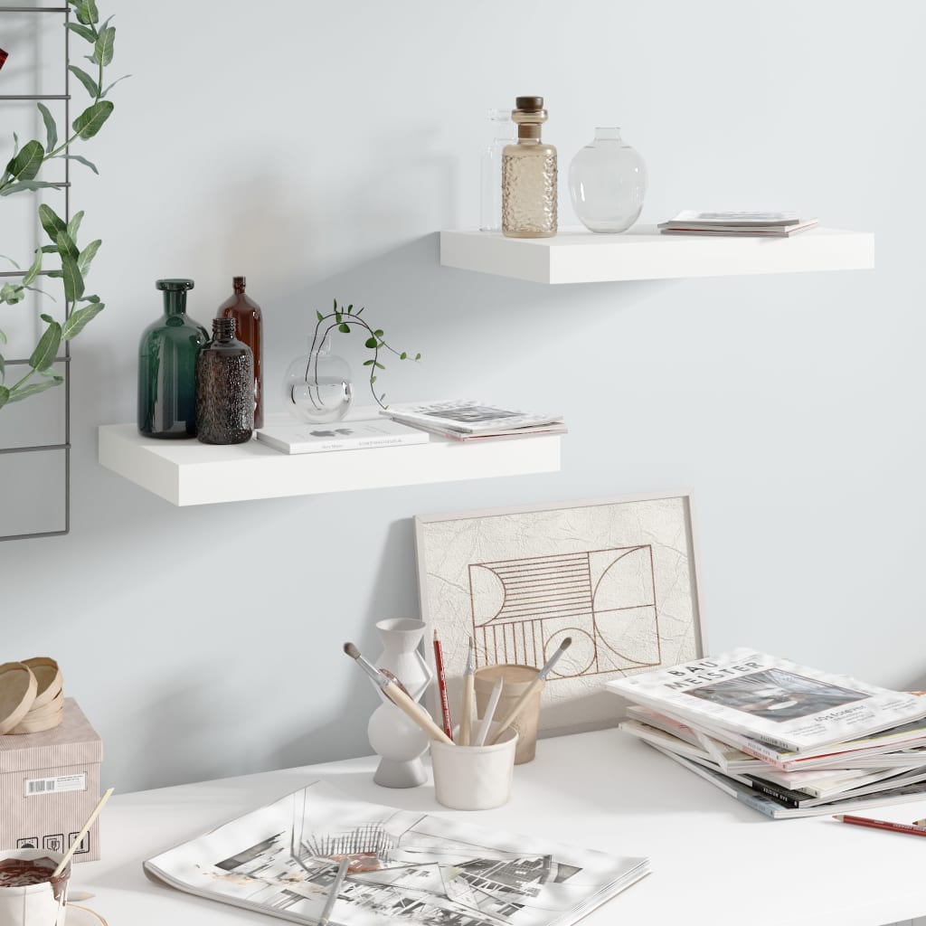 Wandschappen zwevend 2 st 40x23x3,8 cm MDF hoogglans wit is nu te koop bij PeponiXL, paradijselijk wonen!