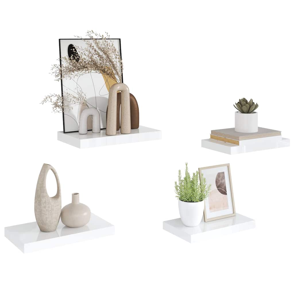 Wandschappen zwevend 4 st 40x23x3,8 cm MDF hoogglans wit is nu te koop bij PeponiXL, paradijselijk wonen!