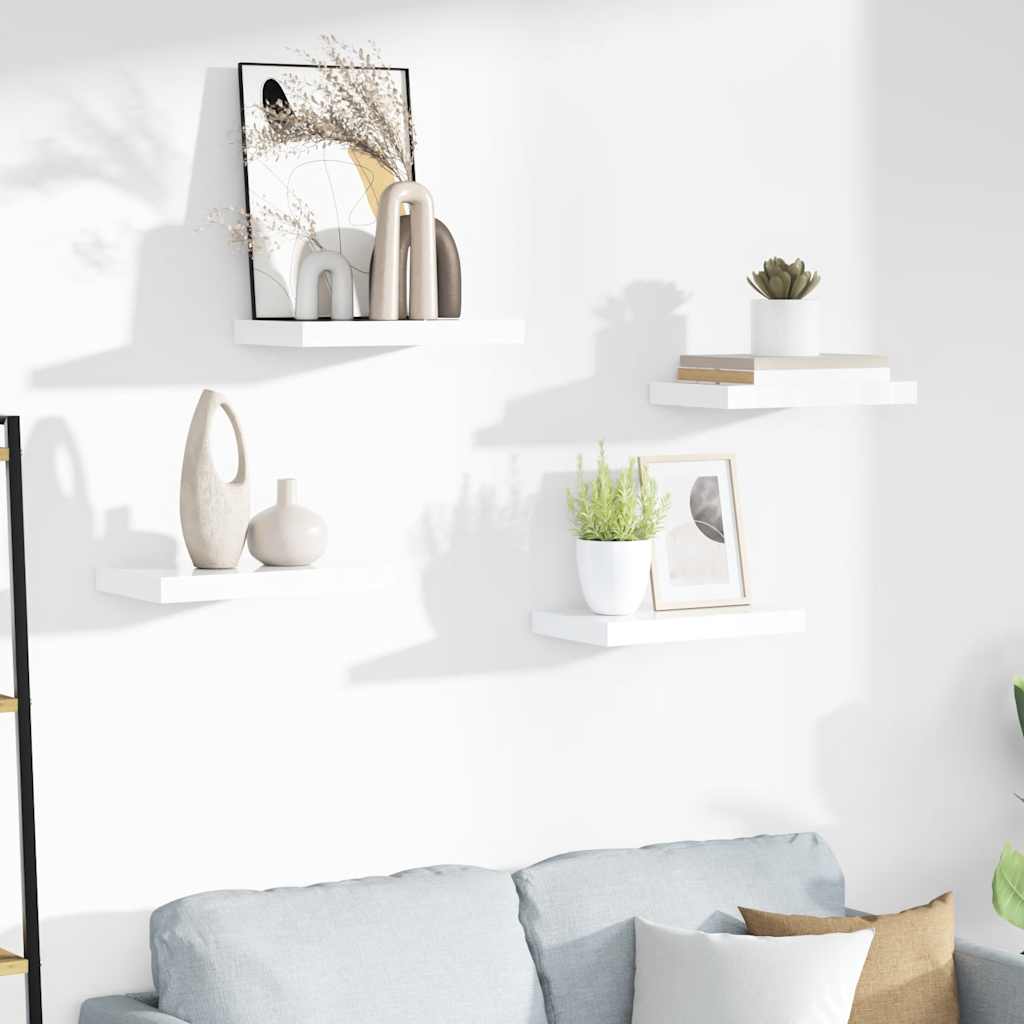 Wandschappen zwevend 4 st 40x23x3,8 cm MDF hoogglans wit is nu te koop bij PeponiXL, paradijselijk wonen!
