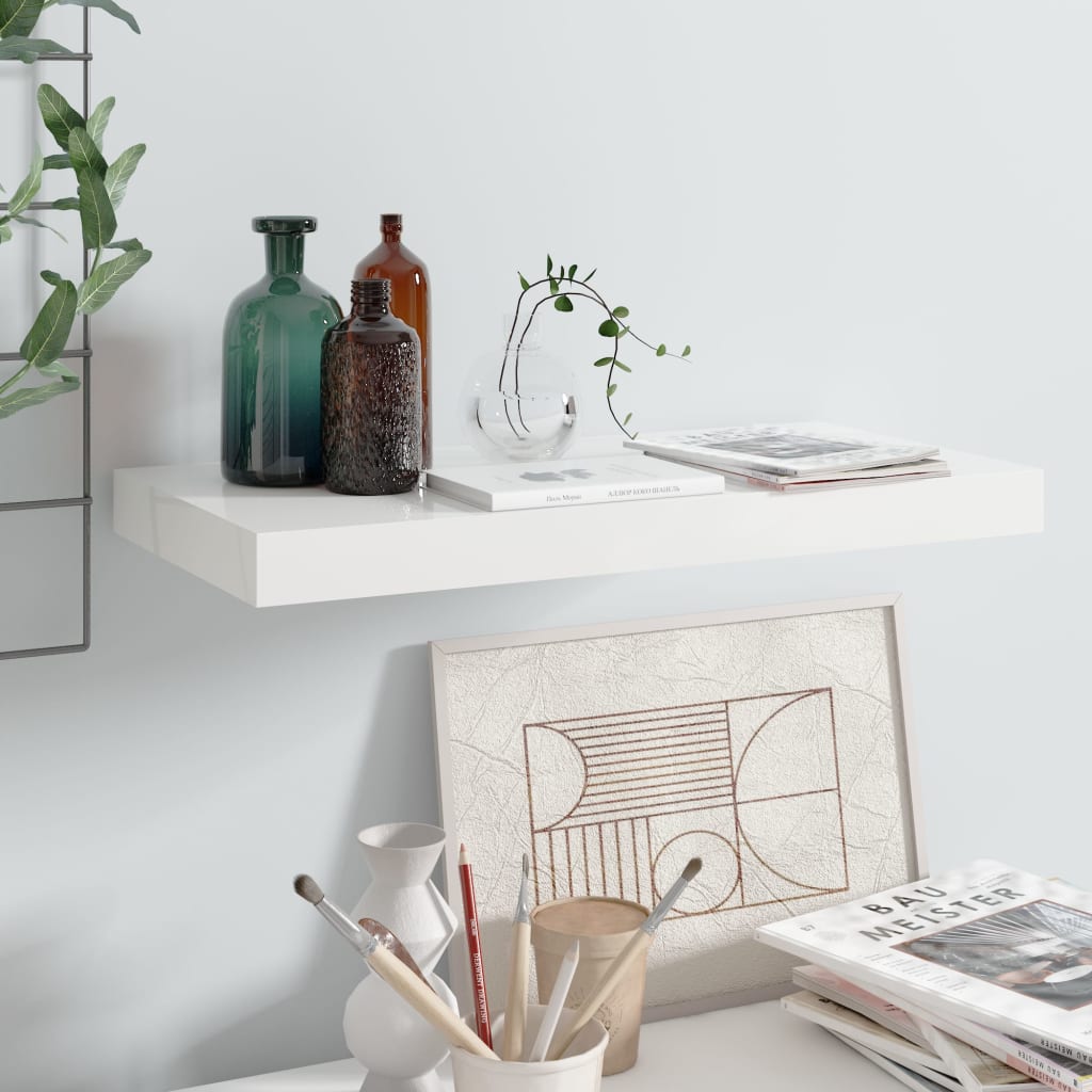 Wandschap zwevend 50x23x3,8 cm MDF hoogglans wit is nu te koop bij PeponiXL, paradijselijk wonen!