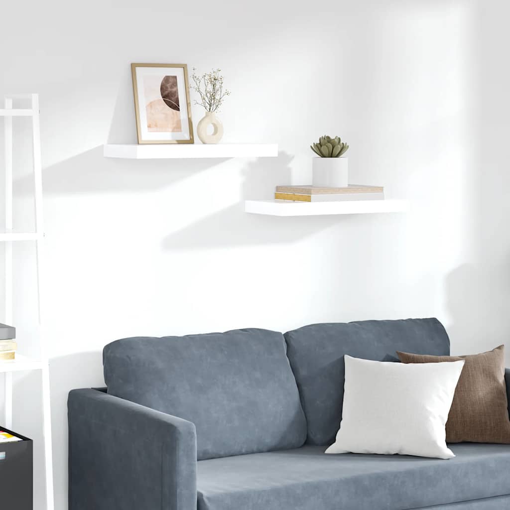 Wandschappen zwevend 2 st 50x23x3,8 cm MDF hoogglans wit is nu te koop bij PeponiXL, paradijselijk wonen!