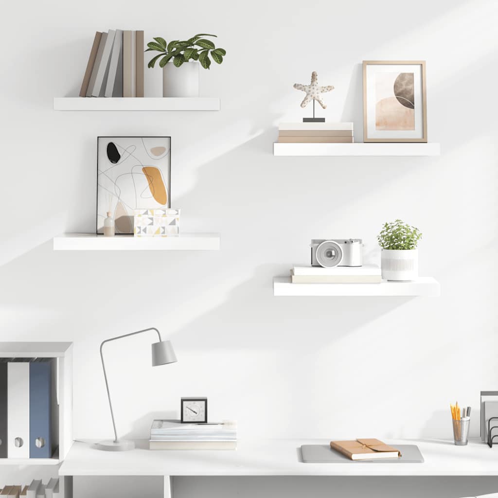 Wandschappen zwevend 4 st 50x23x3,8 cm MDF hoogglans wit is nu te koop bij PeponiXL, paradijselijk wonen!