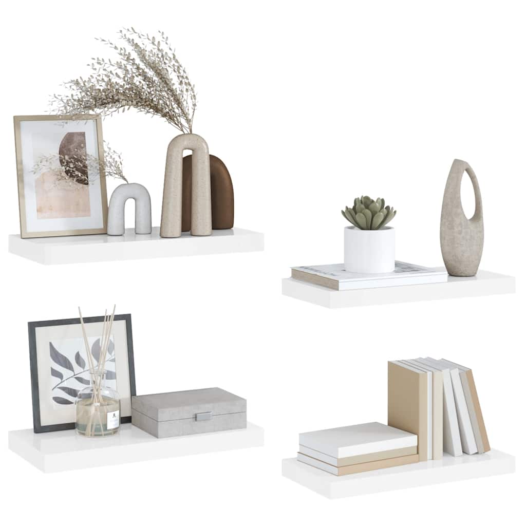 Wandschappen zwevend 4 st 50x23x3,8 cm MDF hoogglans wit is nu te koop bij PeponiXL, paradijselijk wonen!
