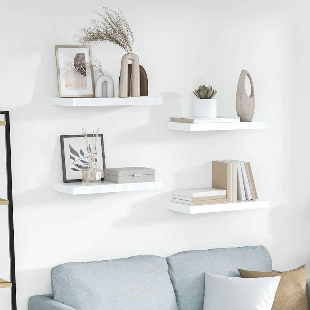 Wandschappen zwevend 4 st 50x23x3,8 cm MDF hoogglans wit is nu te koop bij PeponiXL, paradijselijk wonen!