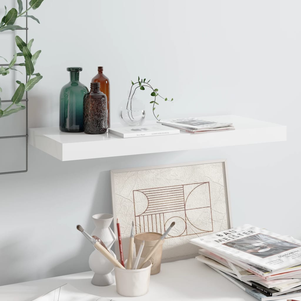 Wandschap zwevend 60x23,5x3,8 cm MDF hoogglans wit is nu te koop bij PeponiXL, paradijselijk wonen!