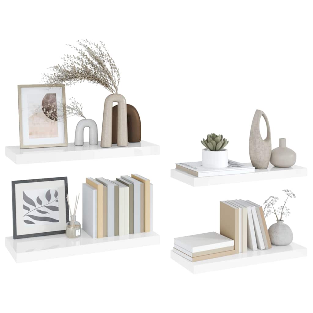 Wandschappen zwevend 4 st 60x23,5x3,8 cm MDF hoogglans wit is nu te koop bij PeponiXL, paradijselijk wonen!