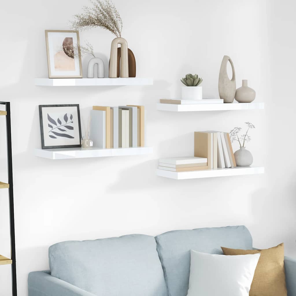 Wandschappen zwevend 4 st 60x23,5x3,8 cm MDF hoogglans wit is nu te koop bij PeponiXL, paradijselijk wonen!