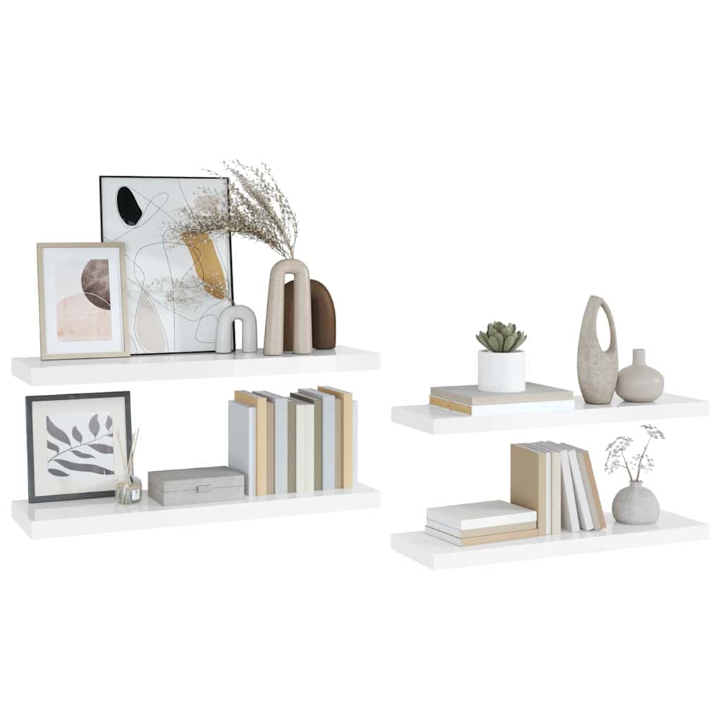 Wandschappen zwevend 4 st 80x23,5x3,8 cm MDF hoogglans wit is nu te koop bij PeponiXL, paradijselijk wonen!