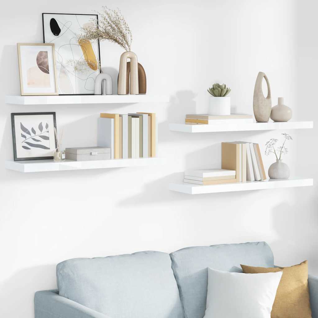 Wandschappen zwevend 4 st 80x23,5x3,8 cm MDF hoogglans wit is nu te koop bij PeponiXL, paradijselijk wonen!