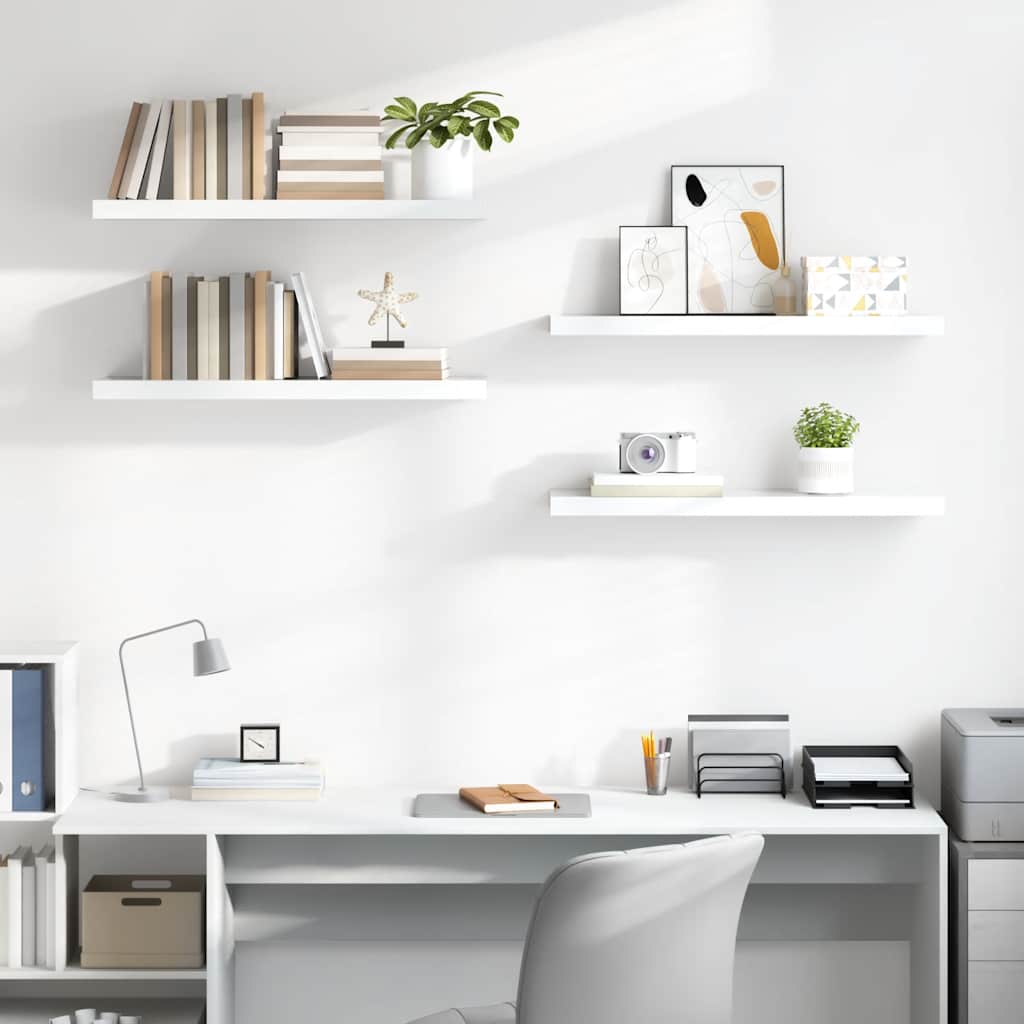 Wandschappen zwevend 4 st 90x23,5x3,8 cm MDF hoogglans wit is nu te koop bij PeponiXL, paradijselijk wonen!