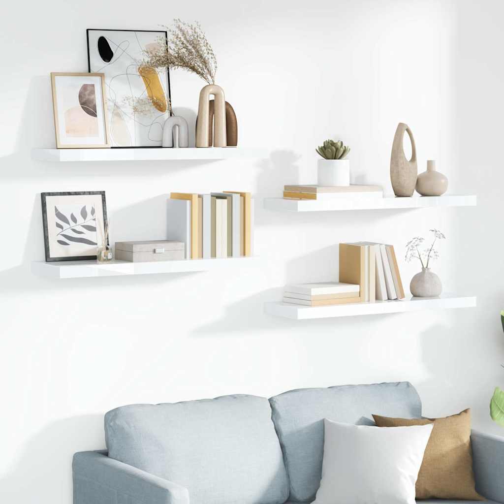 Wandschappen zwevend 4 st 90x23,5x3,8 cm MDF hoogglans wit is nu te koop bij PeponiXL, paradijselijk wonen!