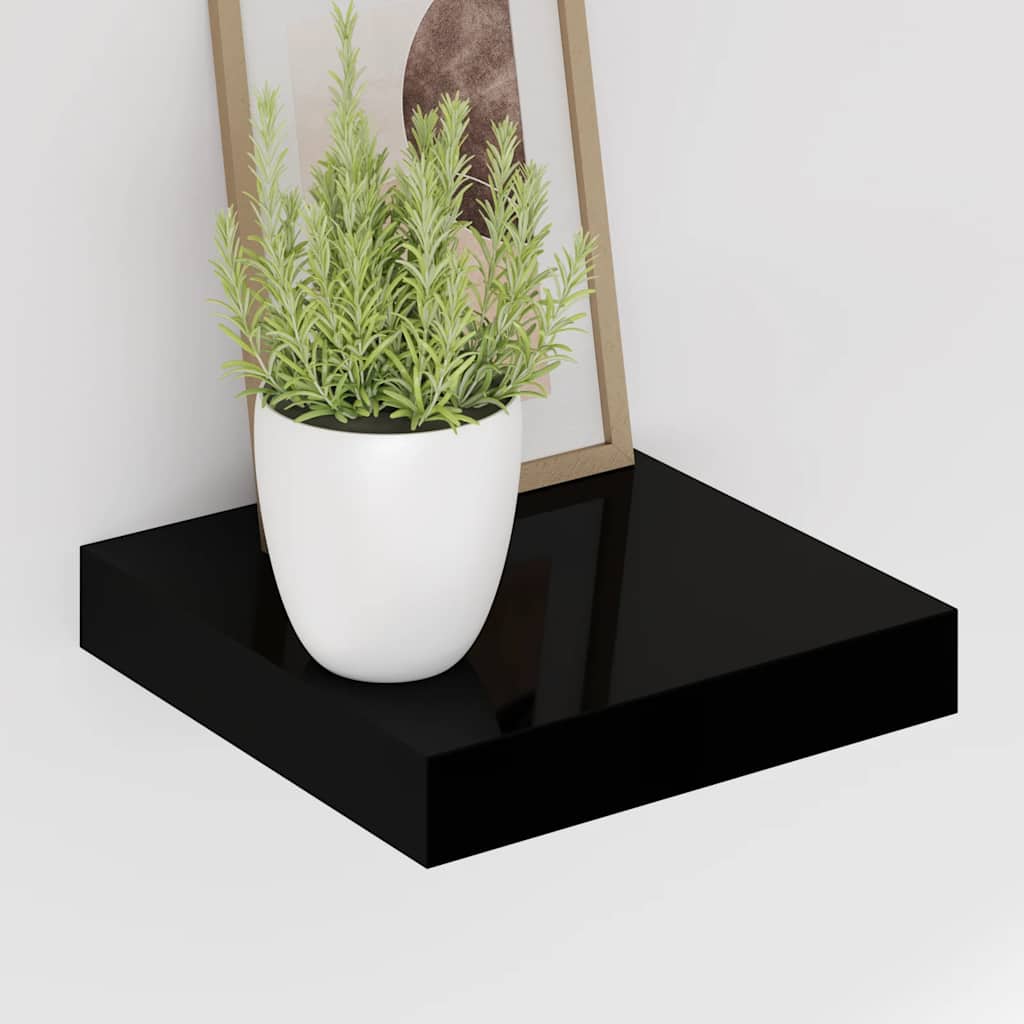 Wandschappen zwevend 2 st 23x23,5x3,8 cm MDF hoogglans zwart is nu te koop bij PeponiXL, paradijselijk wonen!