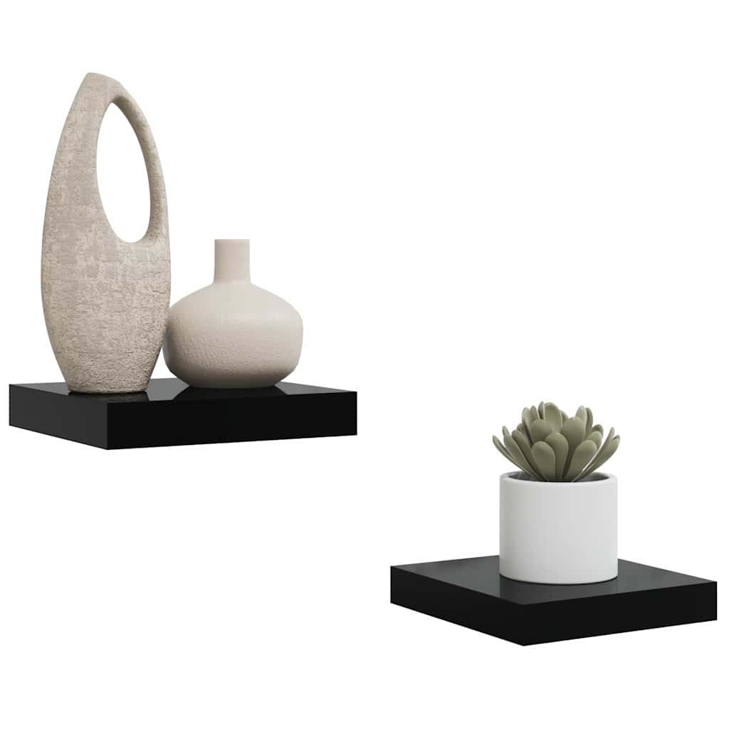 Wandschappen zwevend 2 st 23x23,5x3,8 cm MDF hoogglans zwart is nu te koop bij PeponiXL, paradijselijk wonen!
