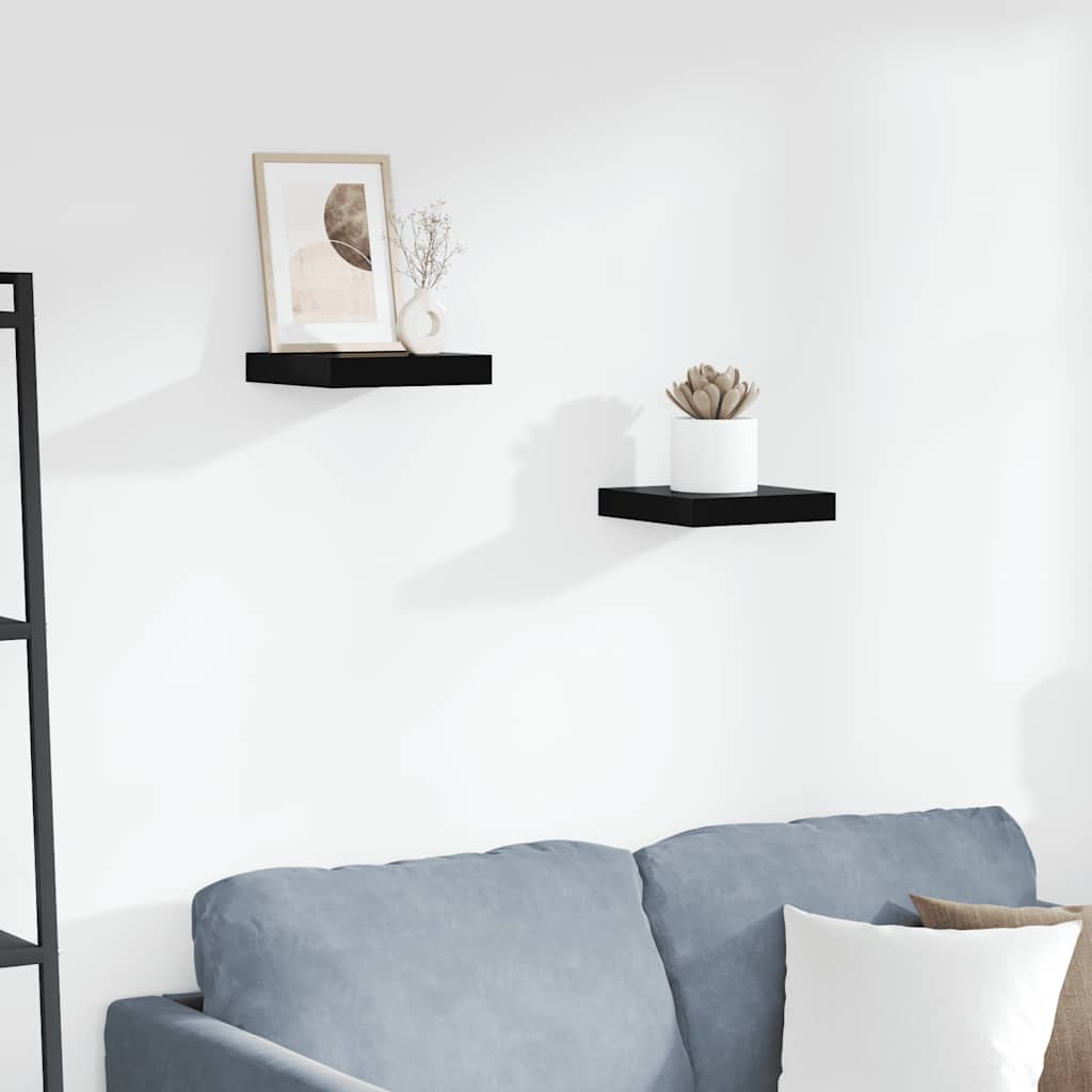 Wandschappen zwevend 2 st 23x23,5x3,8 cm MDF hoogglans zwart is nu te koop bij PeponiXL, paradijselijk wonen!