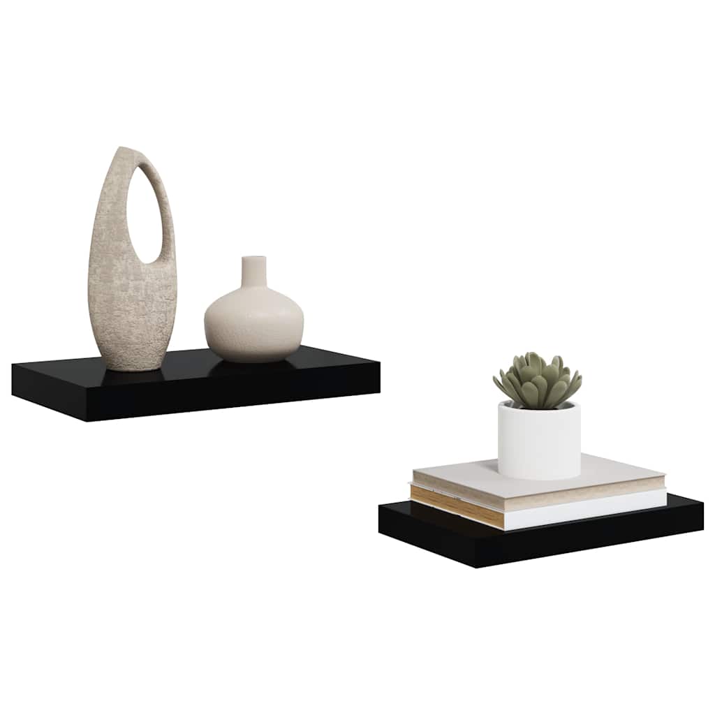Wandschappen zwevend 2 st 40x23,5x3,8 cm MDF hoogglans zwart is nu te koop bij PeponiXL, paradijselijk wonen!