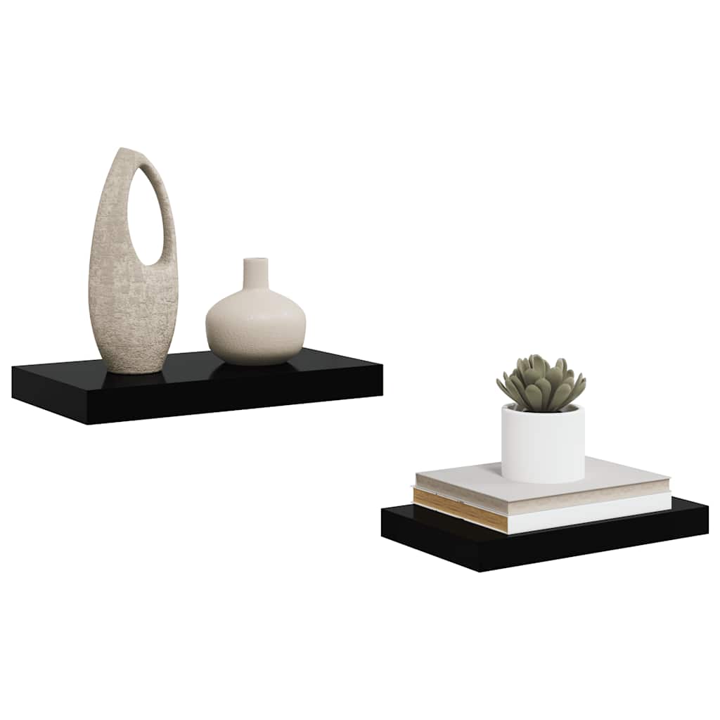 Wandschappen zwevend 2 st 40x23x3,8 cm MDF hoogglans zwart is nu te koop bij PeponiXL, paradijselijk wonen!