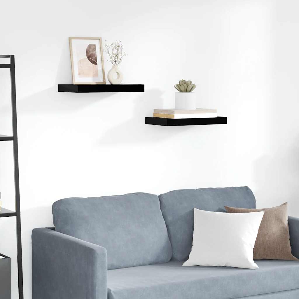 Wandschappen zwevend 2 st 40x23x3,8 cm MDF hoogglans zwart is nu te koop bij PeponiXL, paradijselijk wonen!
