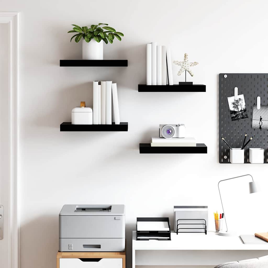 Wandschappen zwevend 4 st 40x23x3,8 cm MDF hoogglans zwart is nu te koop bij PeponiXL, paradijselijk wonen!