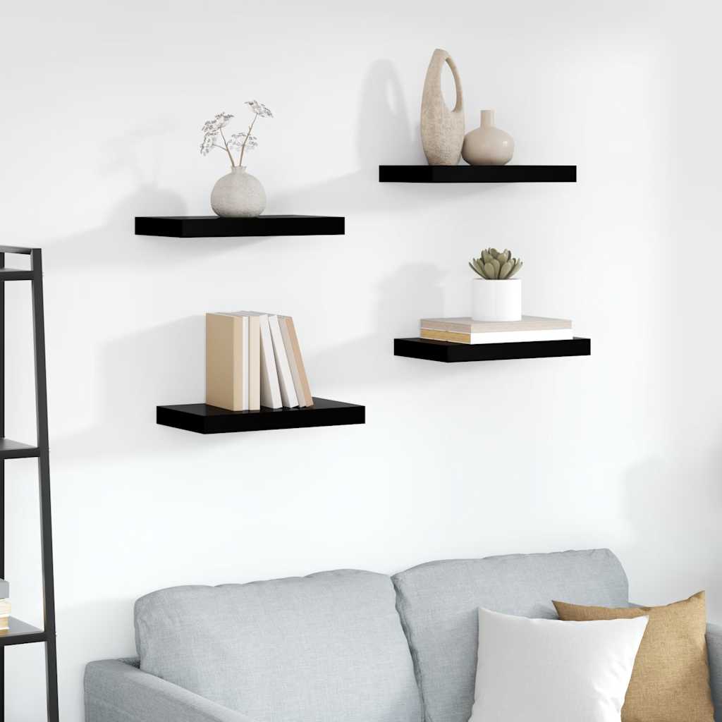Wandschappen zwevend 4 st 40x23x3,8 cm MDF hoogglans zwart is nu te koop bij PeponiXL, paradijselijk wonen!