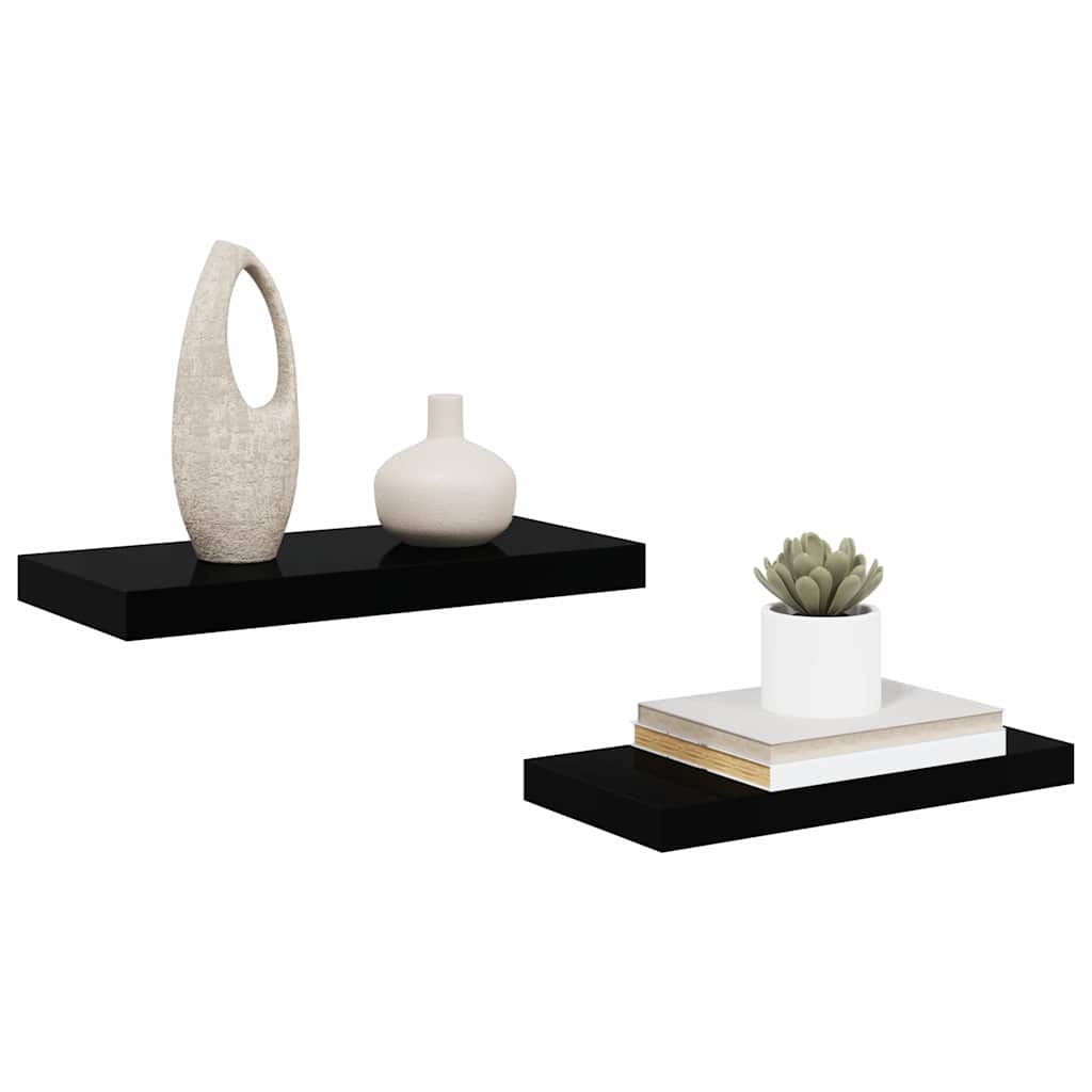 Wandschappen zwevend 2 st 50x23,5x3,8 cm MDF hoogglans zwart is nu te koop bij PeponiXL, paradijselijk wonen!