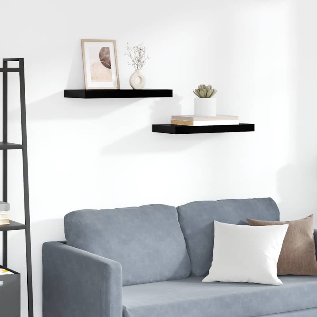 Wandschappen zwevend 2 st 50x23,5x3,8 cm MDF hoogglans zwart is nu te koop bij PeponiXL, paradijselijk wonen!