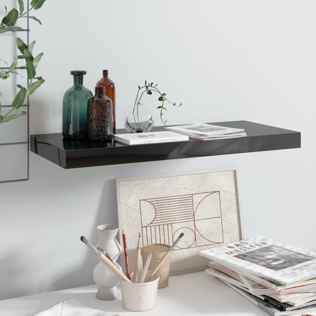 Wandschap zwevend 60x23,5x3,8 cm MDF hoogglans zwart is nu te koop bij PeponiXL, paradijselijk wonen!