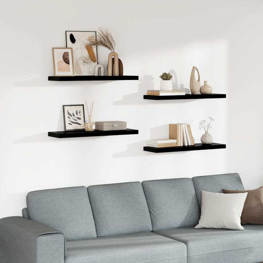 Wandschappen zwevend 4 st 80x23,5x3,8 cm MDF hoogglans zwart is nu te koop bij PeponiXL, paradijselijk wonen!