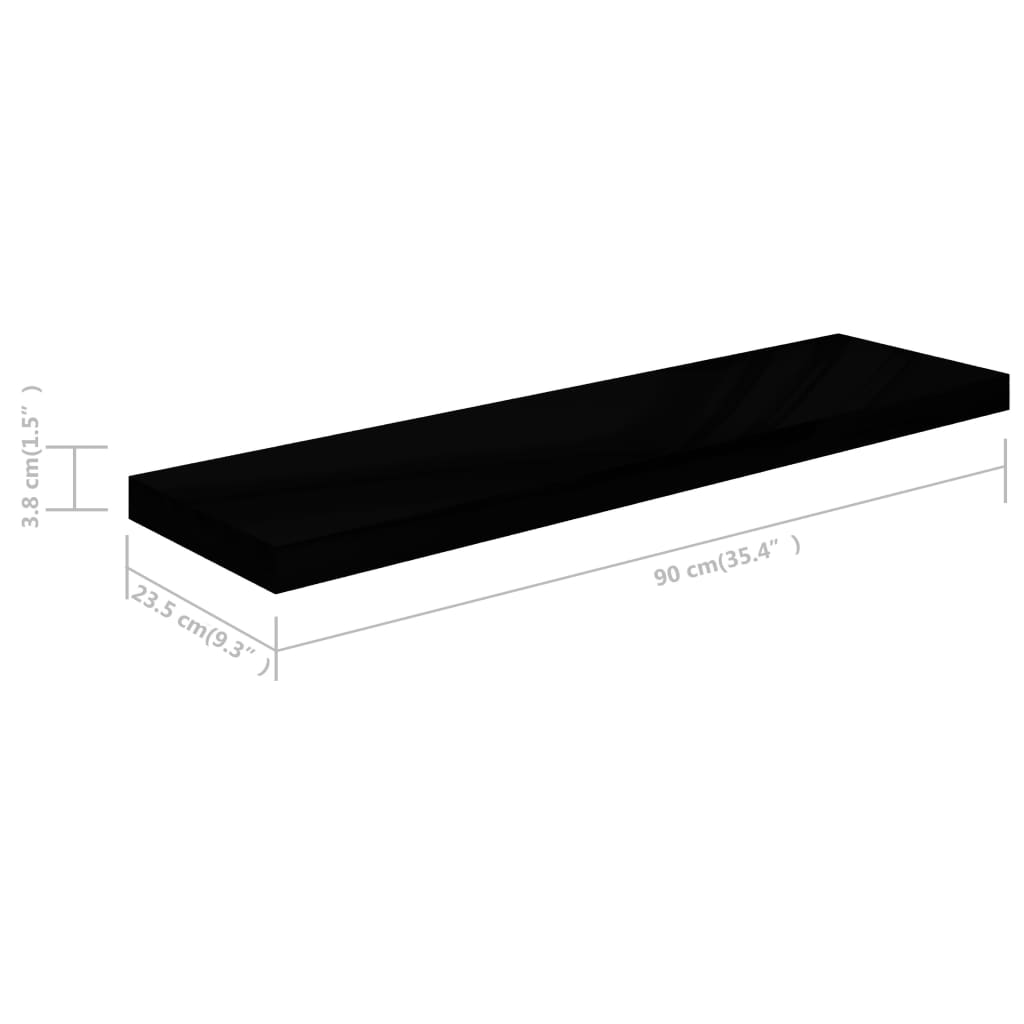Wandschap zwevend 90x23,5x3,8 cm MDF hoogglans zwart is nu te koop bij PeponiXL, paradijselijk wonen!