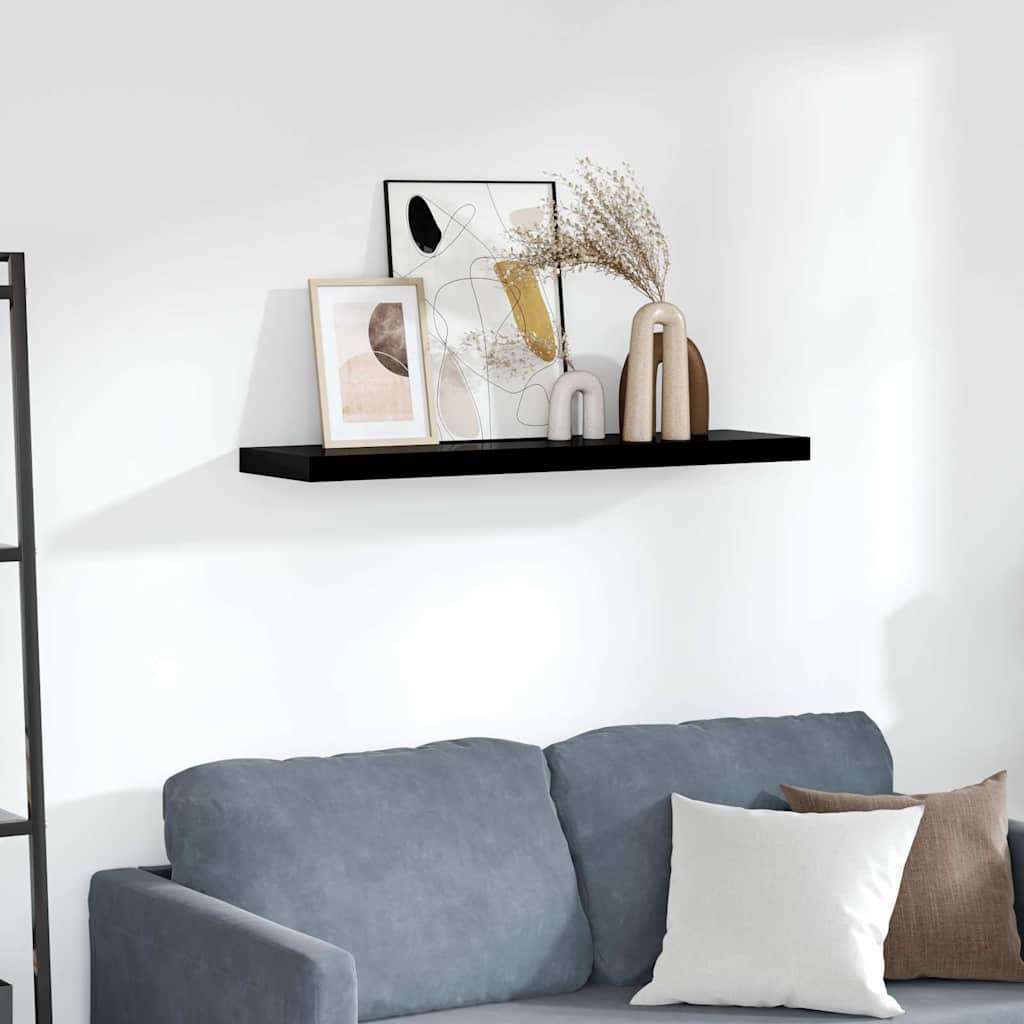 Wandschap zwevend 90x23,5x3,8 cm MDF hoogglans zwart is nu te koop bij PeponiXL, paradijselijk wonen!