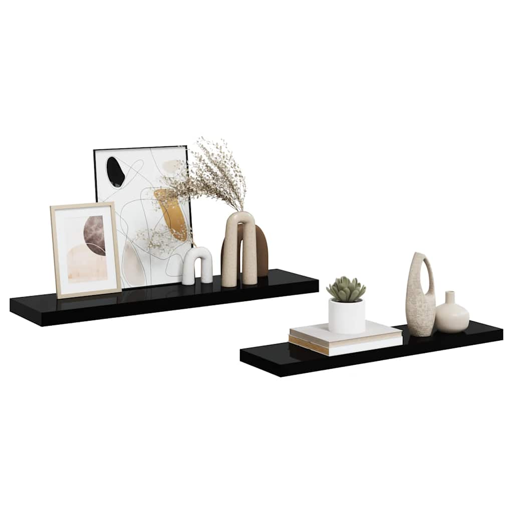 Wandschappen zwevend 2 st 90x23,5x3,8 cm MDF hoogglans zwart is nu te koop bij PeponiXL, paradijselijk wonen!