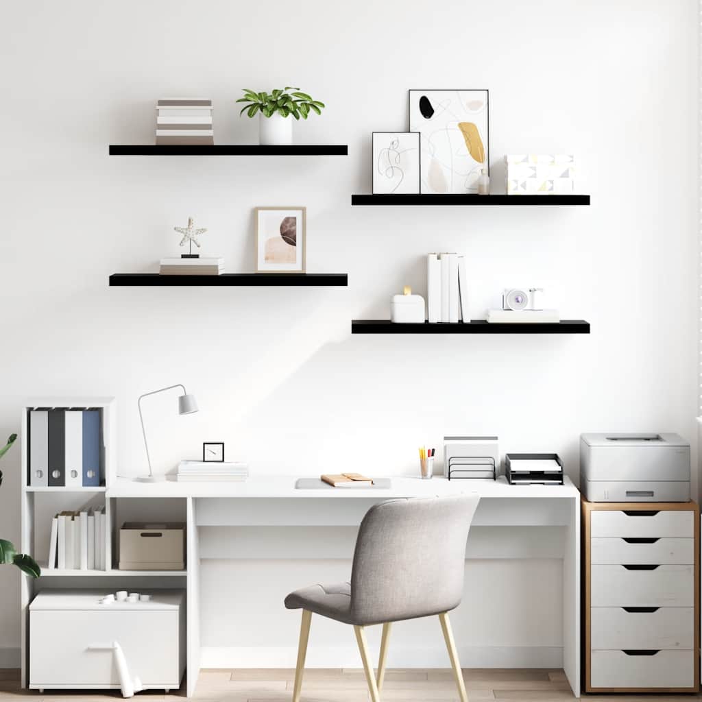 Wandschappen zwevend 4 st 90x23,5x3,8 cm MDF hoogglans zwart is nu te koop bij PeponiXL, paradijselijk wonen!