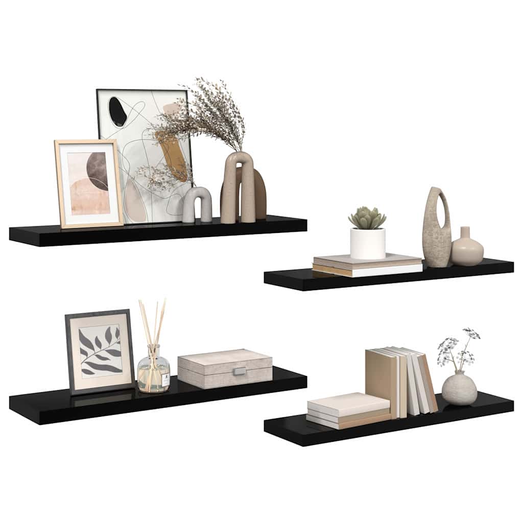 Wandschappen zwevend 4 st 90x23,5x3,8 cm MDF hoogglans zwart is nu te koop bij PeponiXL, paradijselijk wonen!