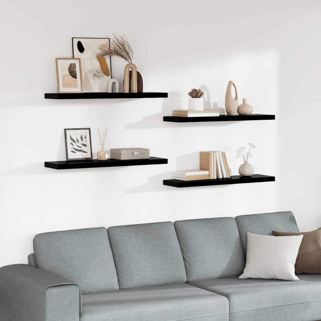 Wandschappen zwevend 4 st 90x23,5x3,8 cm MDF hoogglans zwart is nu te koop bij PeponiXL, paradijselijk wonen!