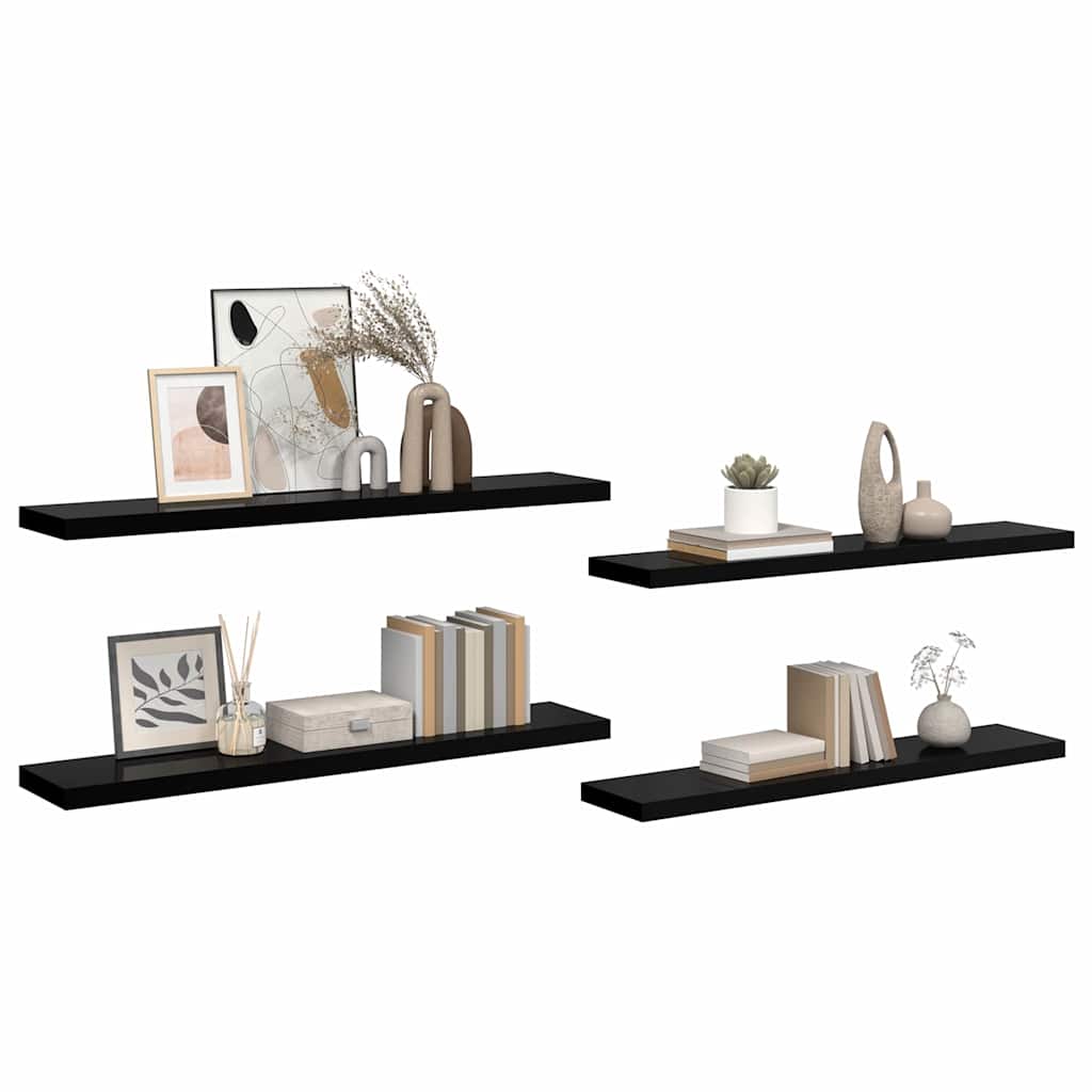 Wandschappen zwevend 4 st 120x23,5x3,8 cm MDF hoogglans zwart is nu te koop bij PeponiXL, paradijselijk wonen!