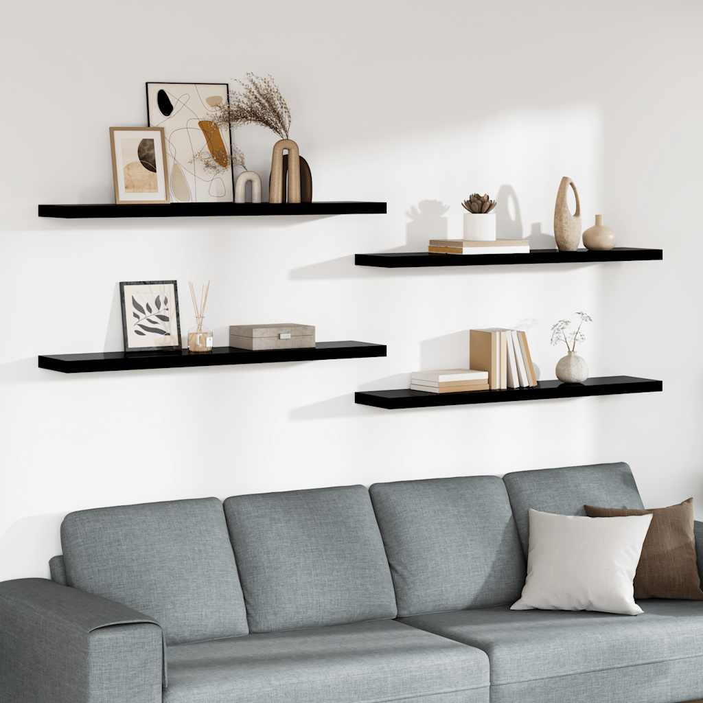 Wandschappen zwevend 4 st 120x23,5x3,8 cm MDF hoogglans zwart is nu te koop bij PeponiXL, paradijselijk wonen!