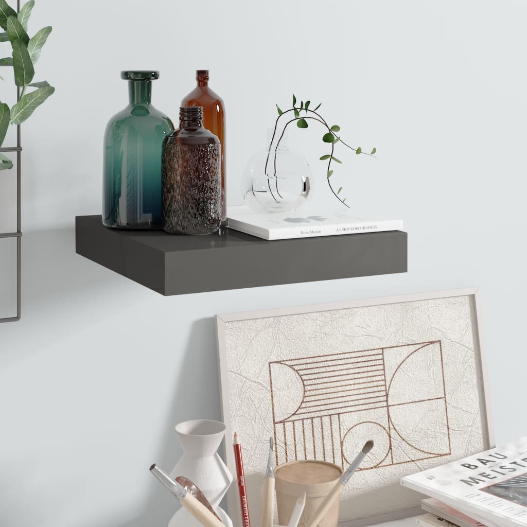 Wandschap zwevend 23x23,5x3,8 cm MDF hoogglans grijs is nu te koop bij PeponiXL, paradijselijk wonen!