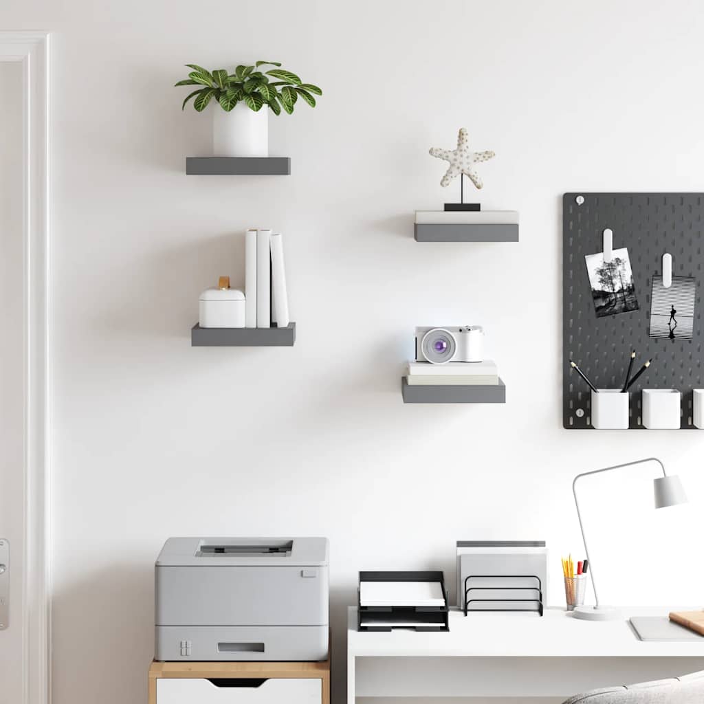 Wandschappen zwevend 4 st 23x23,5x3,8 cm MDF hoogglans grijs is nu te koop bij PeponiXL, paradijselijk wonen!