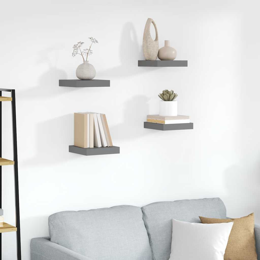 Wandschappen zwevend 4 st 23x23,5x3,8 cm MDF hoogglans grijs is nu te koop bij PeponiXL, paradijselijk wonen!