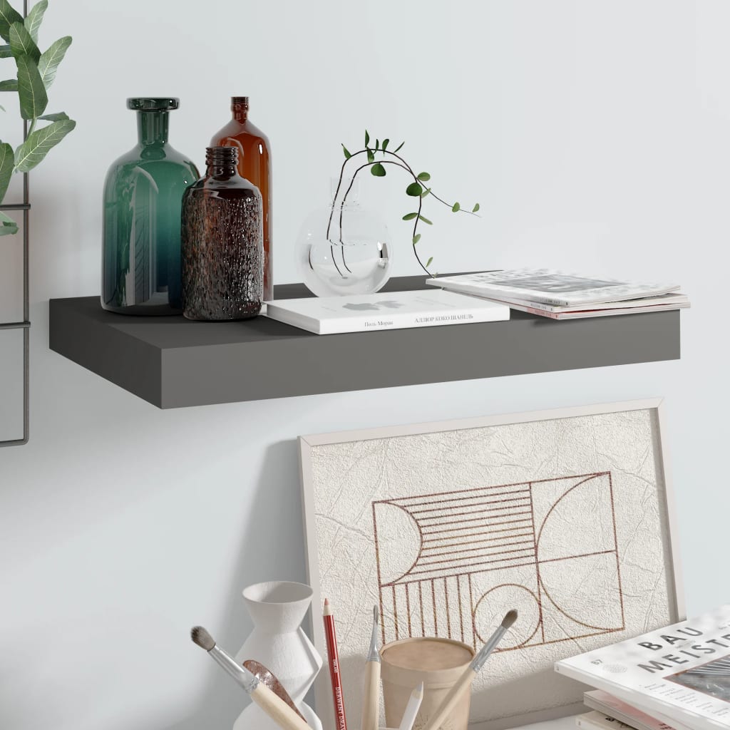Wandschap zwevend 40x23x3,8 cm MDF hoogglans grijs is nu te koop bij PeponiXL, paradijselijk wonen!