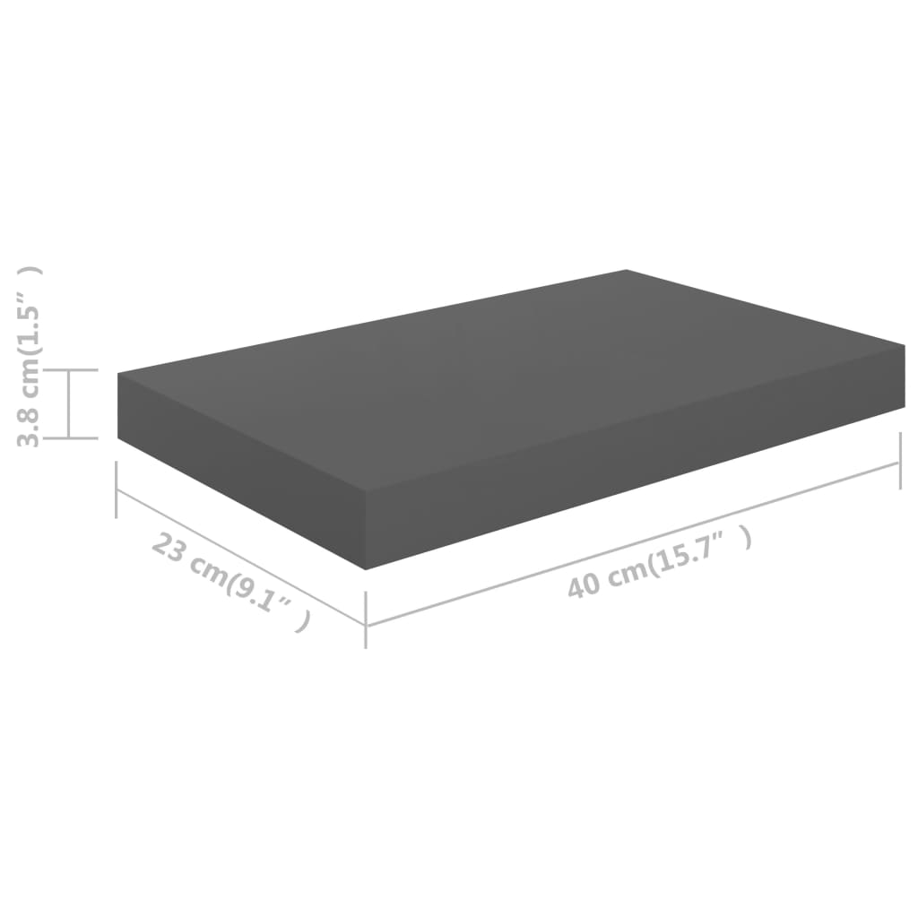 Wandschappen zwevend 2 st 40x23x3,8 cm MDF hoogglans grijs is nu te koop bij PeponiXL, paradijselijk wonen!