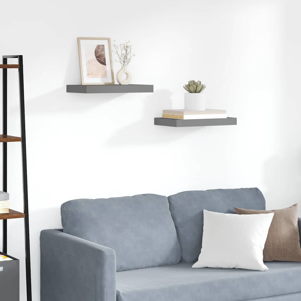 Wandschappen zwevend 2 st 40x23x3,8 cm MDF hoogglans grijs is nu te koop bij PeponiXL, paradijselijk wonen!