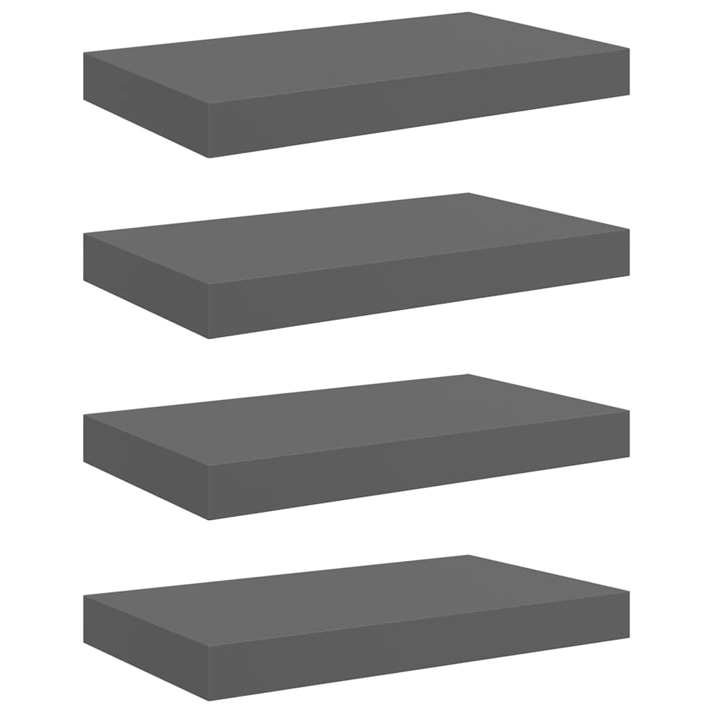 Wandschappen zwevend 4 st 40x23x3,8 cm MDF hoogglans grijs is nu te koop bij PeponiXL, paradijselijk wonen!