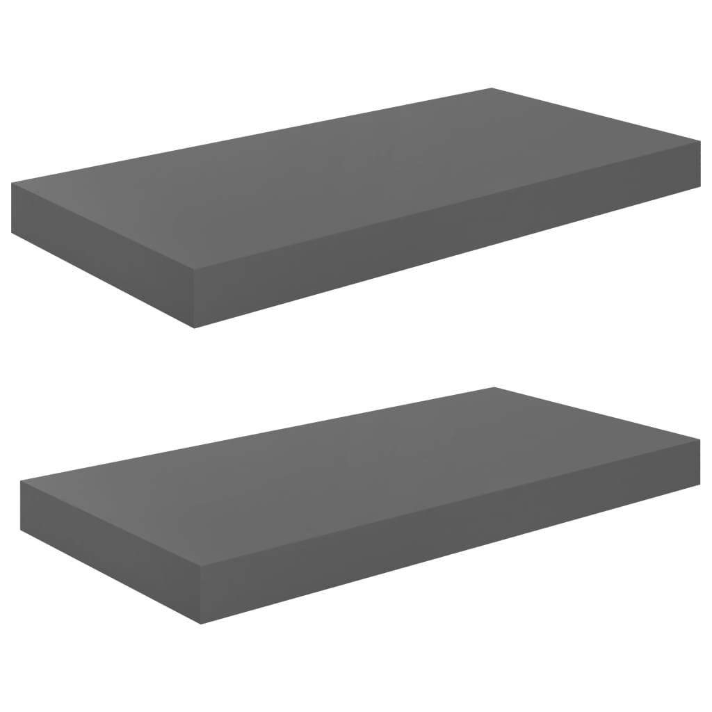 Wandschappen zwevend 2 st 50x23x3,8 cm MDF hoogglans grijs is nu te koop bij PeponiXL, paradijselijk wonen!