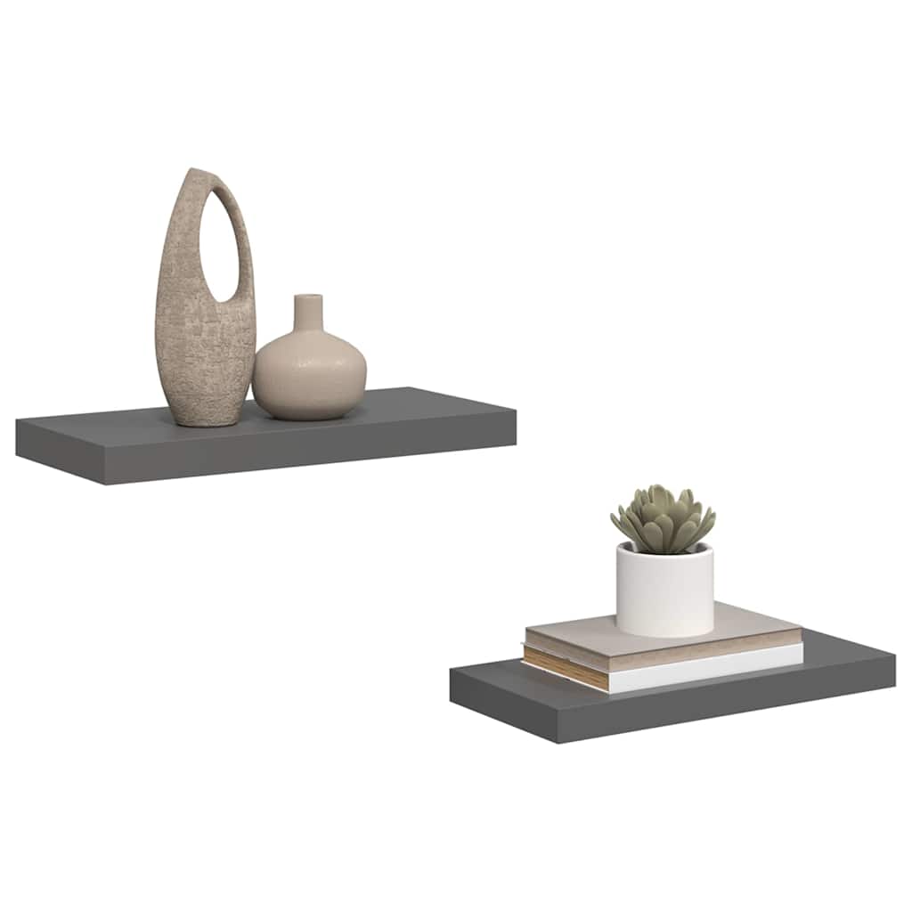 Wandschappen zwevend 2 st 50x23x3,8 cm MDF hoogglans grijs is nu te koop bij PeponiXL, paradijselijk wonen!