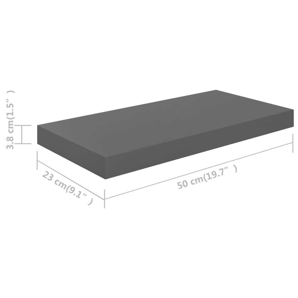 Wandschappen zwevend 2 st 50x23x3,8 cm MDF hoogglans grijs is nu te koop bij PeponiXL, paradijselijk wonen!