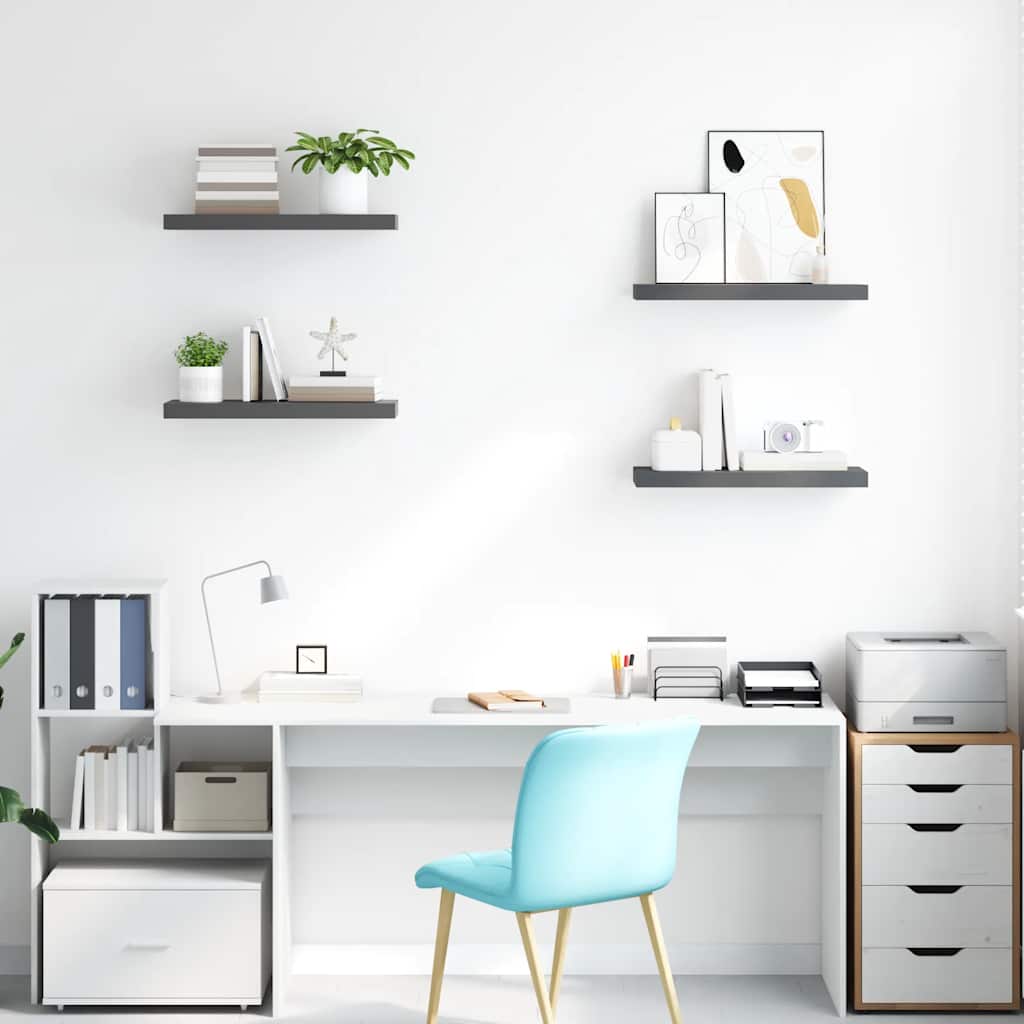 Wandschappen zwevend 4 st 60x23,5x3,8 cm MDF hoogglans grijs is nu te koop bij PeponiXL, paradijselijk wonen!