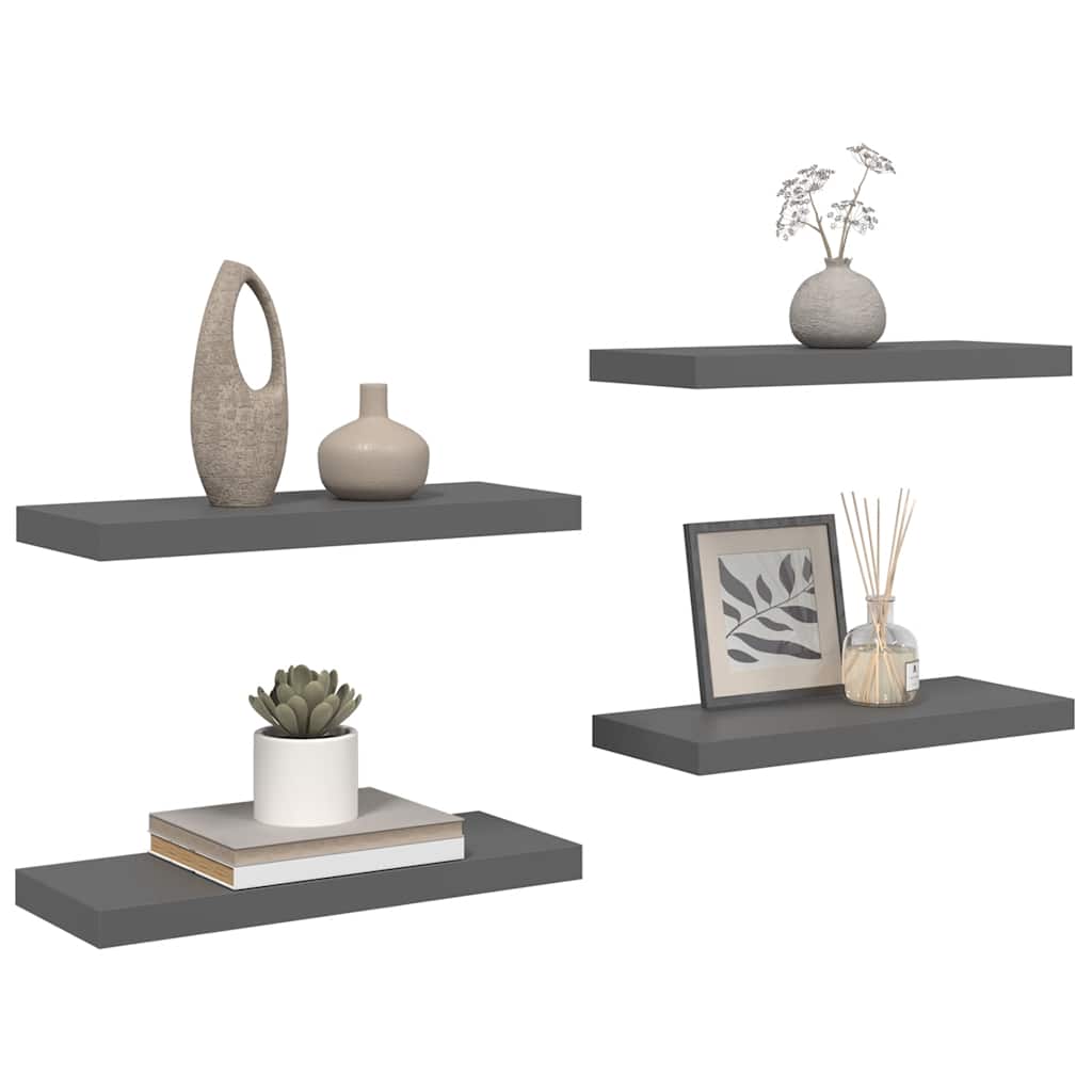 Wandschappen zwevend 4 st 60x23,5x3,8 cm MDF hoogglans grijs is nu te koop bij PeponiXL, paradijselijk wonen!