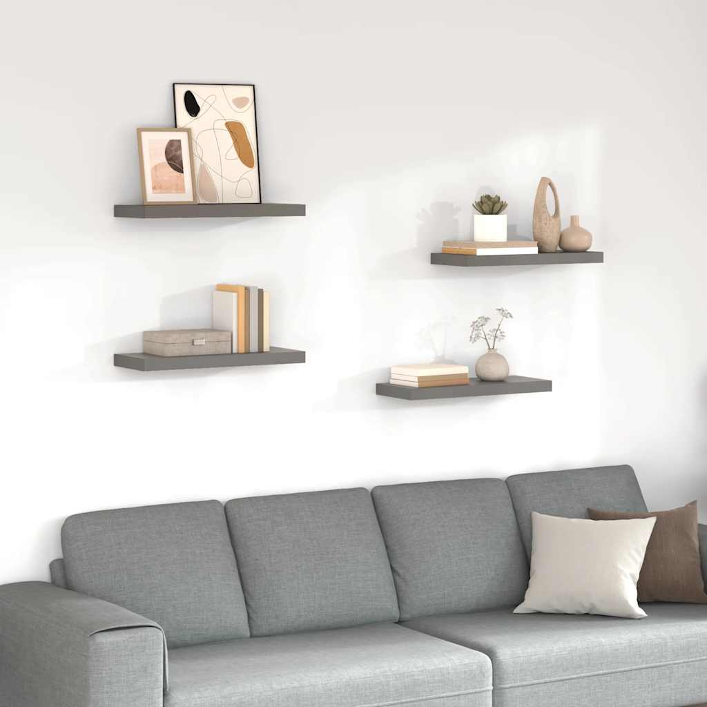 Wandschappen zwevend 4 st 60x23,5x3,8 cm MDF hoogglans grijs is nu te koop bij PeponiXL, paradijselijk wonen!
