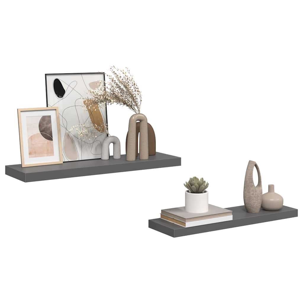 Wandschappen zwevend 2 st 80x23,5x3,8 cm MDF hoogglans grijs is nu te koop bij PeponiXL, paradijselijk wonen!